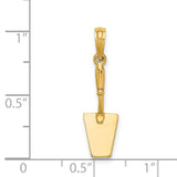 14k Yellow Gold Shovel Pendant, Realistic Miniature Spade Charm, Symbol of Hard Work