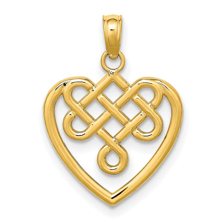14k Yellow Gold Heart-Shaped Celtic Knot Pendant, Symbol of Eternal Love and Unity