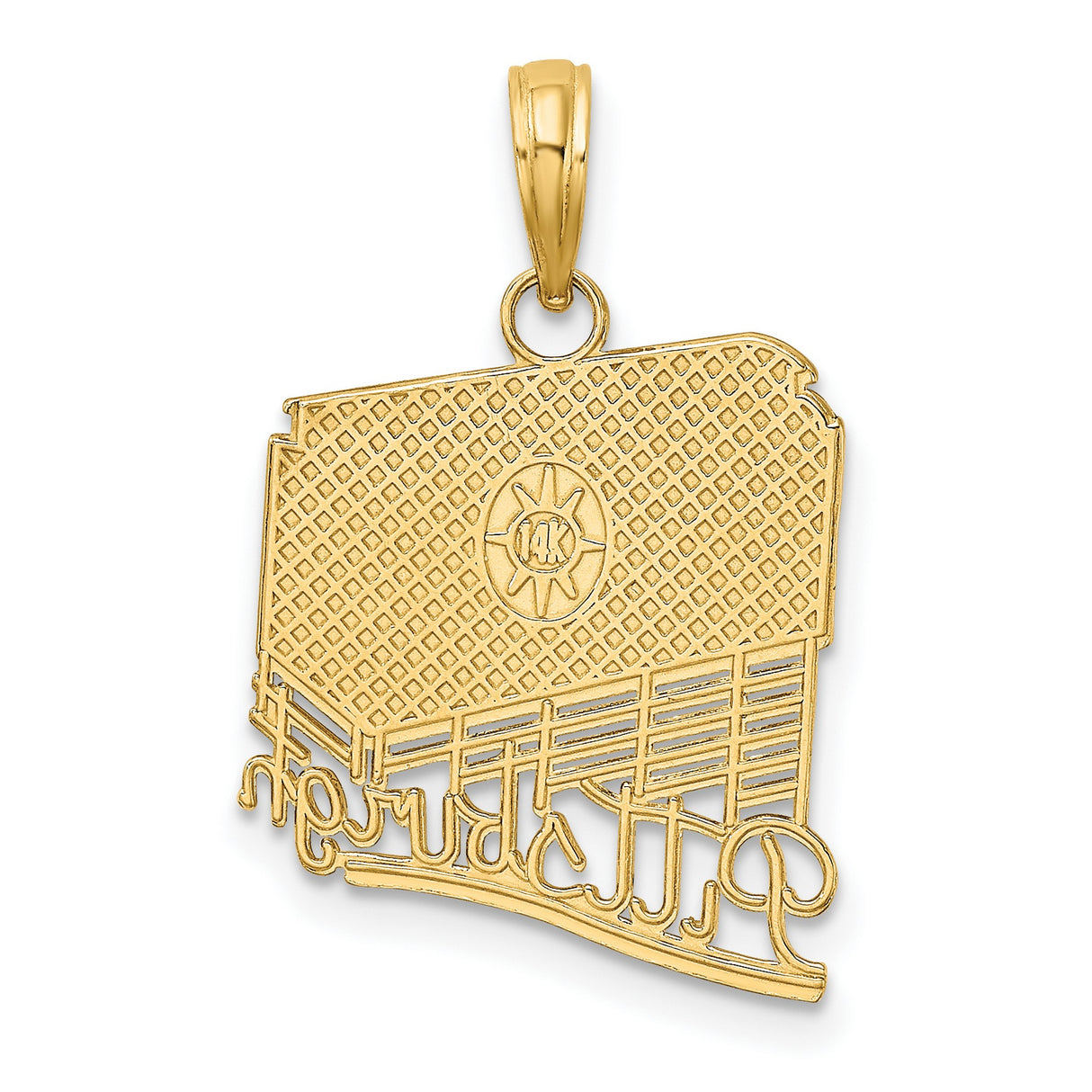 14k Yellow Gold Pittsburgh Incline Pendant with Script Engraving, Tram Charm Cityscape Jewelry