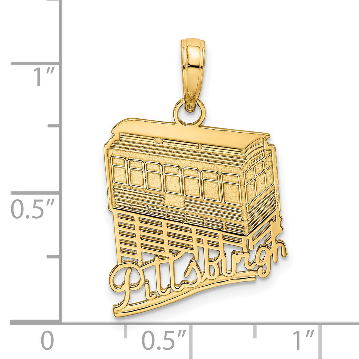 14k Yellow Gold Pittsburgh Incline Pendant with Script Engraving, Tram Charm Cityscape Jewelry