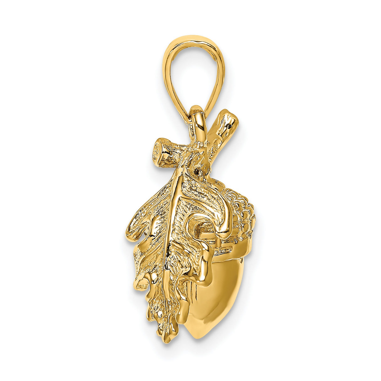 14k Yellow Gold Acorn and Oak Leaf Pendant, Nature Inspired Botanical Design for Women
