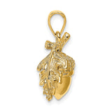 14k Yellow Gold Acorn and Oak Leaf Pendant, Nature Inspired Botanical Design for Women
