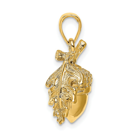 14k Yellow Gold Acorn and Oak Leaf Pendant, Nature Inspired Botanical Design for Women