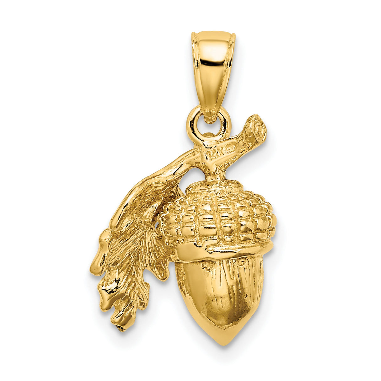 14k Yellow Gold Acorn and Oak Leaf Pendant, Nature Inspired Botanical Design for Women