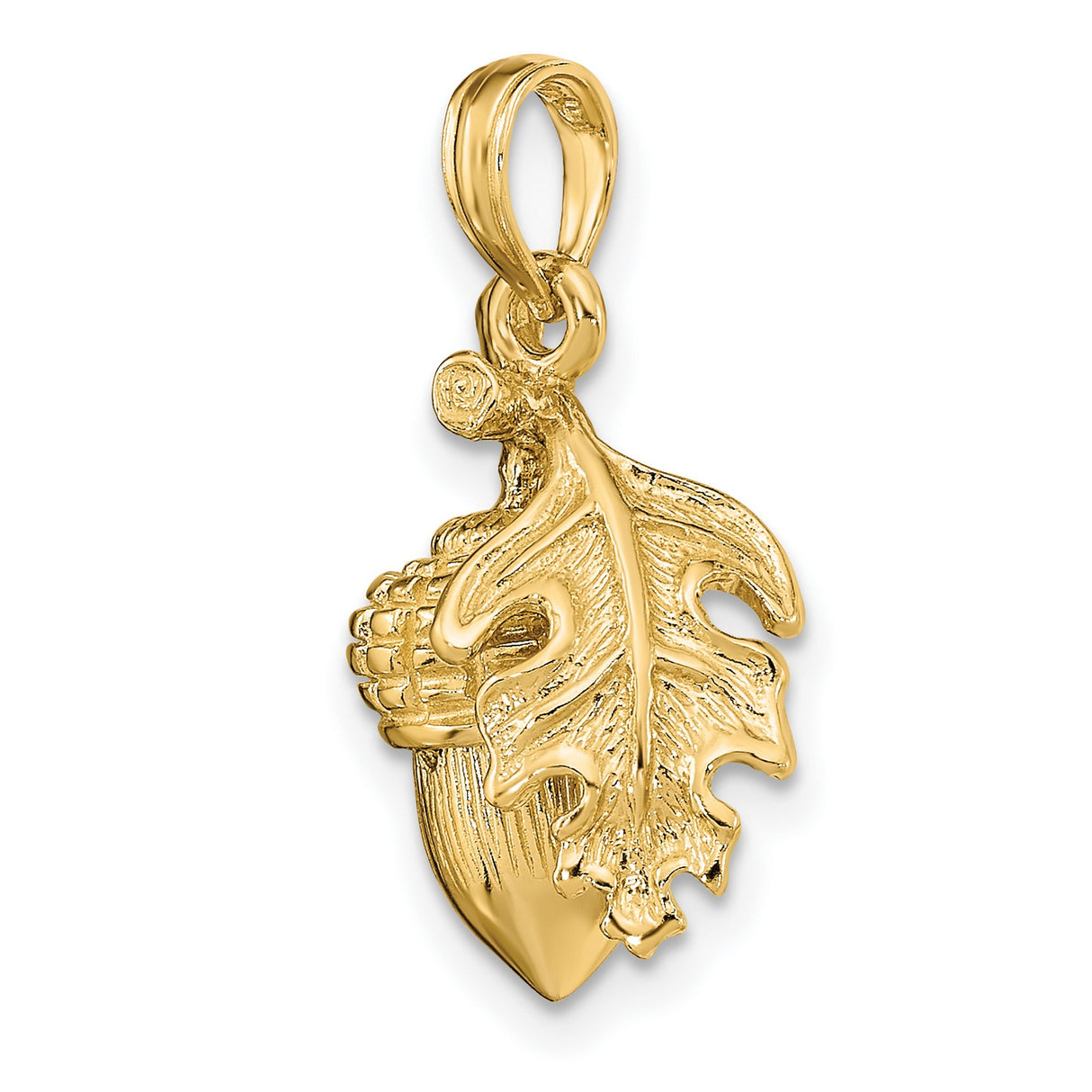 14k Yellow Gold Acorn and Oak Leaf Pendant, Nature Inspired Botanical Design for Women