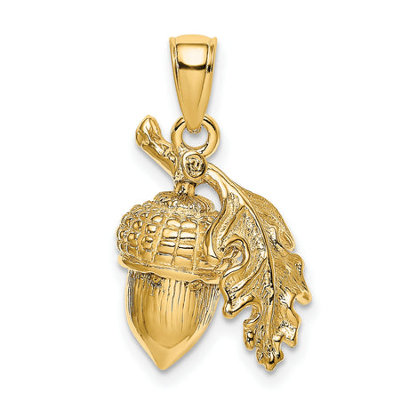 14k Yellow Gold Acorn and Oak Leaf Pendant, Nature Inspired Botanical Design for Women