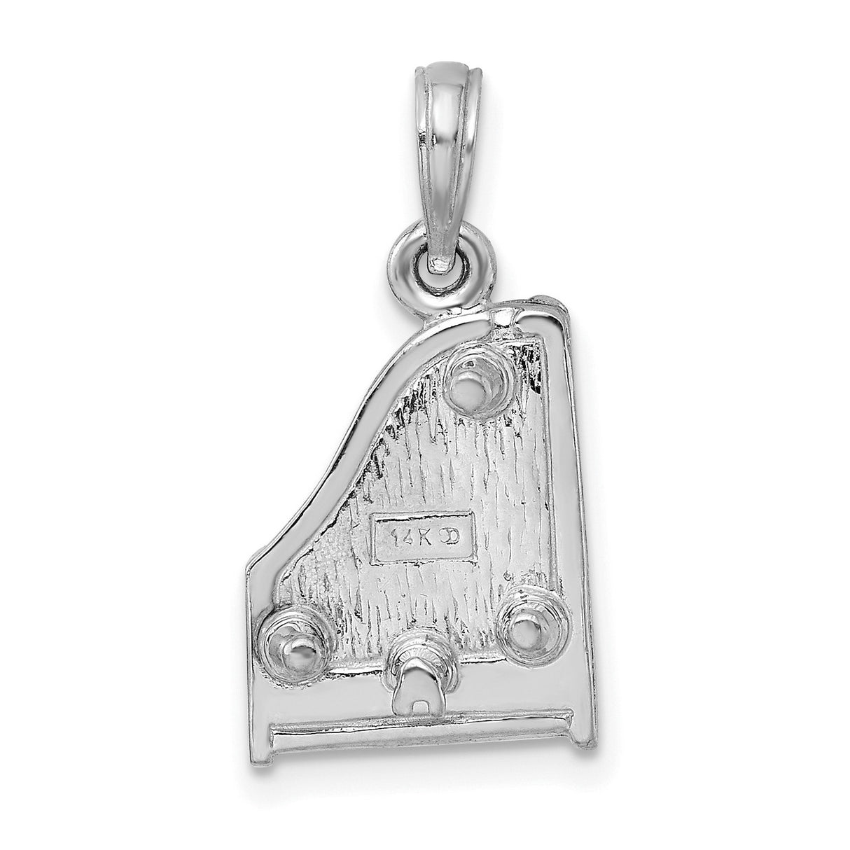14k White Gold Grand Piano Pendant with Detailed Keyboard Accents, Musical Charm for Pianists
