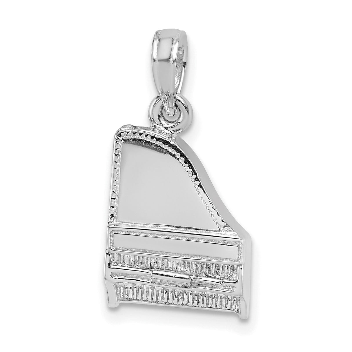14k White Gold Grand Piano Pendant with Detailed Keyboard Accents, Musical Charm for Pianists