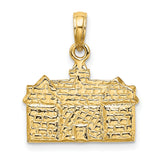 14k Yellow Gold Historic Building Pendant, 3D Architectural Charm for Unisex Wear
