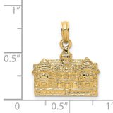 14k Yellow Gold Historic Building Pendant, 3D Architectural Charm for Unisex Wear