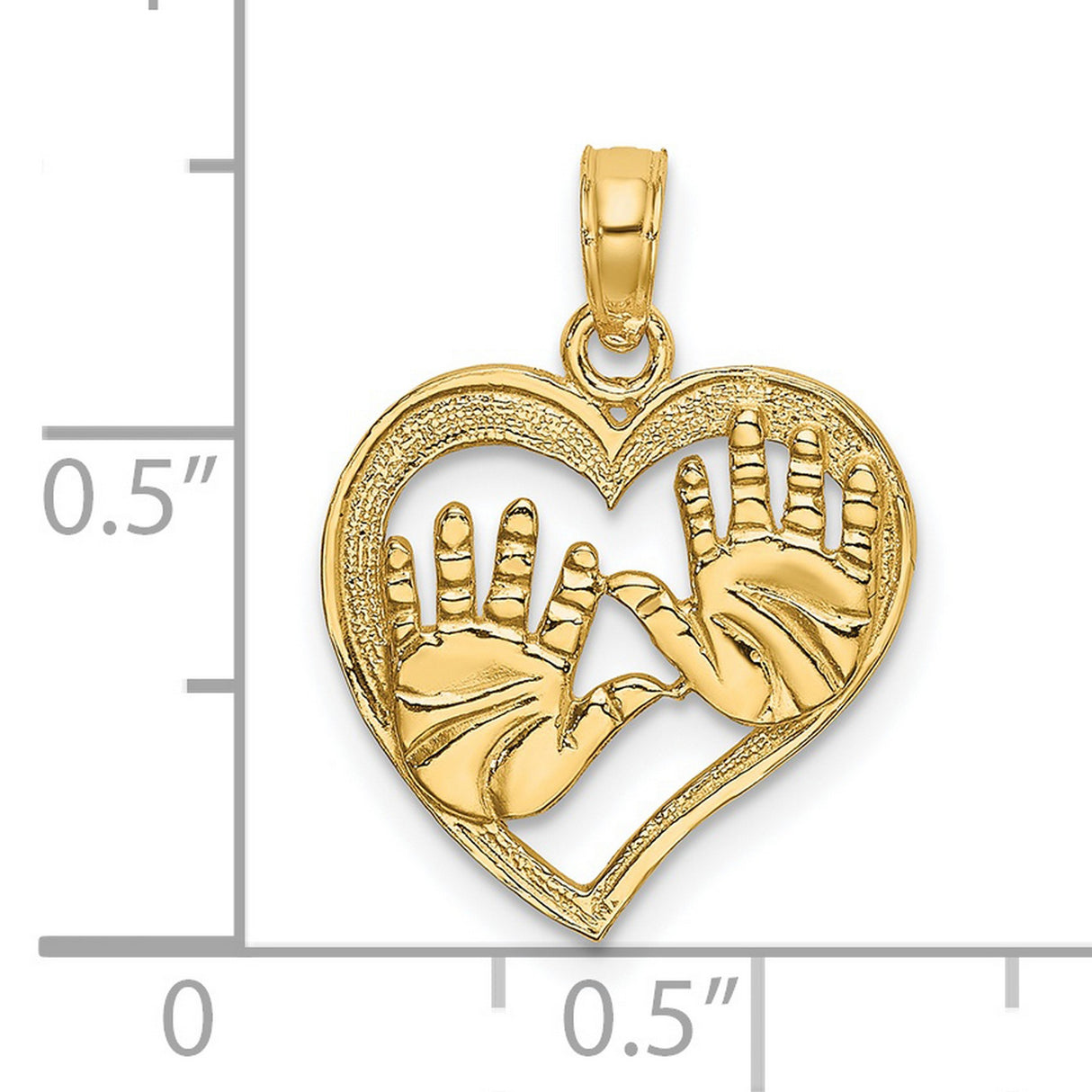 14k Yellow Gold Pendant with Baby Handprints in Textured Open Heart, Motherhood Keepsake Charm