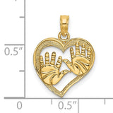 14k Yellow Gold Pendant with Baby Handprints in Textured Open Heart, Motherhood Keepsake Charm