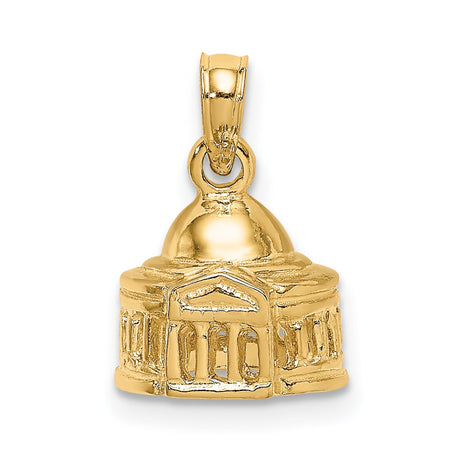 14k Yellow Gold Capitol Building Pendant with Detailed Dome and Columns, Patriotic Charm
