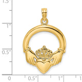 14k Yellow Gold Claddagh Pendant with Heart, Hands and Crown Symbol, Celtic Irish Jewelry