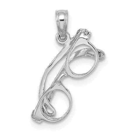 14k White Gold Pendant with Movable Eyeglasses Charm, Vision Symbol Jewelry