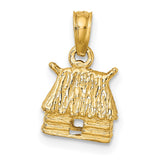 14k Yellow Gold Hut Pendant, Log Cabin Charm with Thatched Roof, Rustic Heritage Design