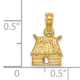 14k Yellow Gold Hut Pendant, Log Cabin Charm with Thatched Roof, Rustic Heritage Design