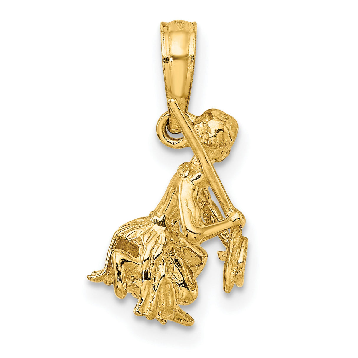 14k Yellow Gold Woman Gardening Pendant, Artisan Farming Charm with Hoe