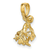 14k Yellow Gold Woman Gardening Pendant, Artisan Farming Charm with Hoe