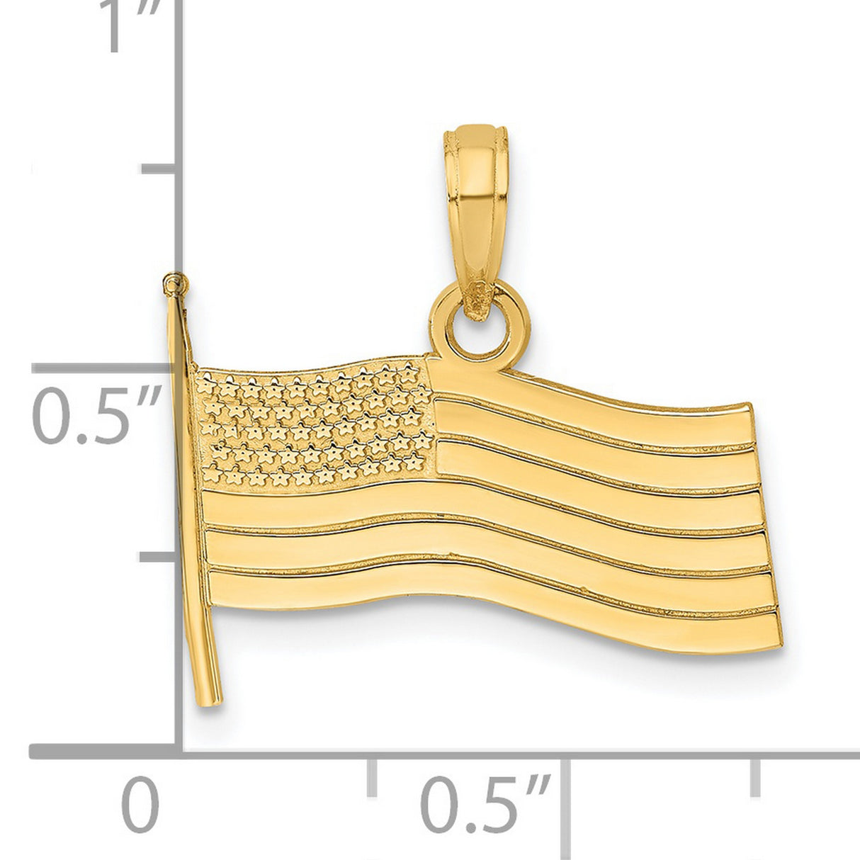 United States American Flag Charm Pendant in Real 14k Yellow Gold