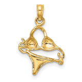 14k Yellow Gold Bikini Pendant with Detailed Two-Piece Swimsuit Design and Floral Accents