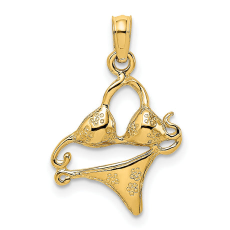 14k Yellow Gold Bikini Pendant with Detailed Two-Piece Swimsuit Design and Floral Accents