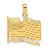 14k Yellow Gold American Flag Pendant with God Bless America Engraving, Patriotic Christian Jewelry