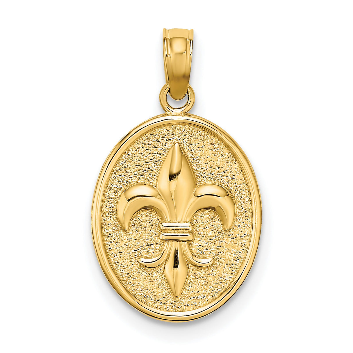 14k Yellow Gold Oval Pendant with Raised Fleur-de-Lis Symbol, French Heritage Design