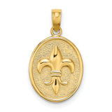 14k Yellow Gold Oval Pendant with Raised Fleur-de-Lis Symbol, French Heritage Design