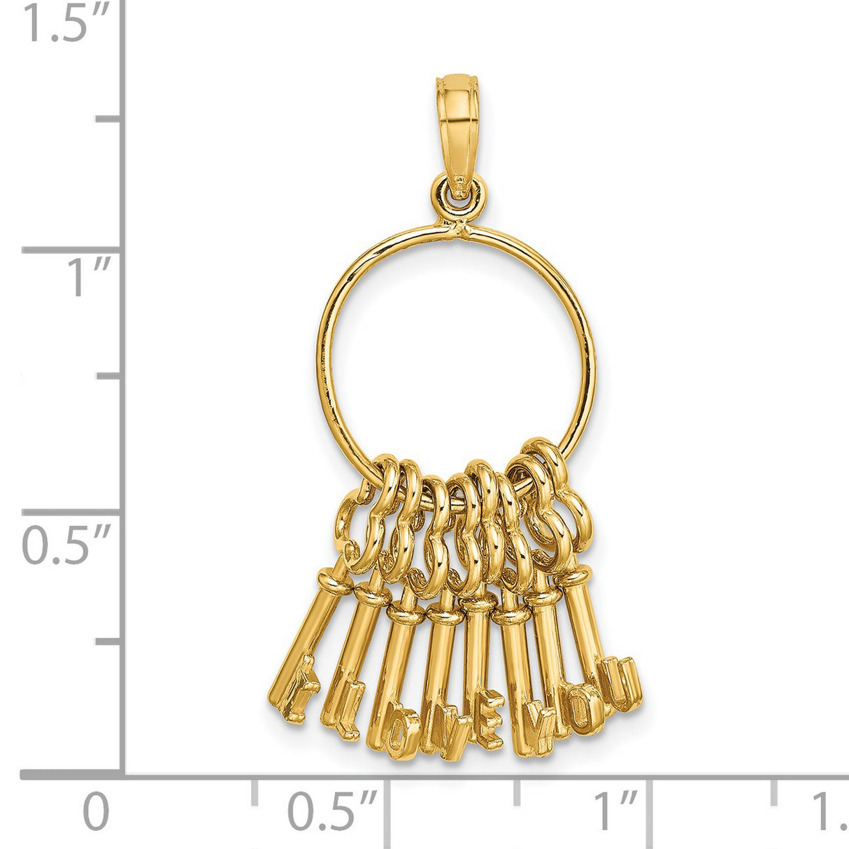 14k Yellow Gold Pendant with Nine Moveable Key Charms Spelling I Love You