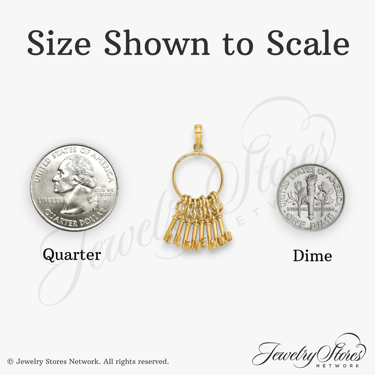 14k Yellow Gold Pendant with Nine Moveable Key Charms Spelling I Love You