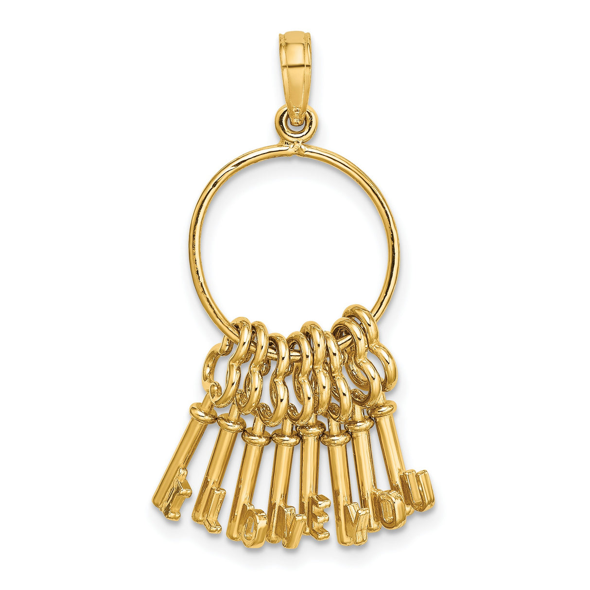 14k Yellow Gold Pendant with Nine Moveable Key Charms Spelling I Love You