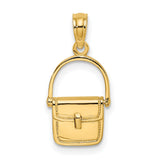 14k Yellow Gold Handbag Pendant, Movable Purse Charm with Detailed Design for Women