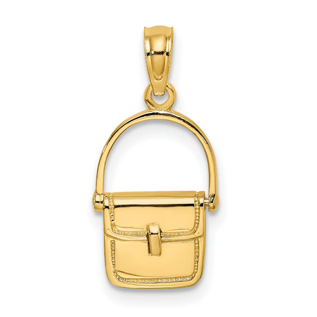 14k Yellow Gold Handbag Pendant, Movable Purse Charm with Detailed Design for Women
