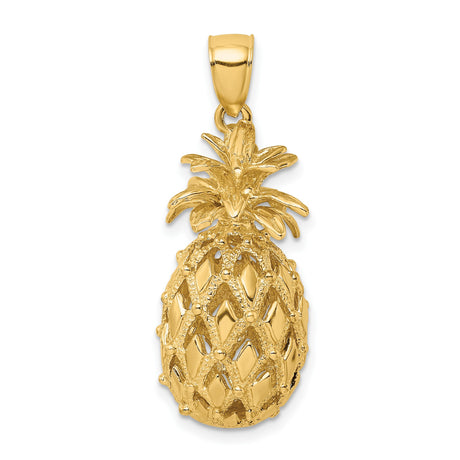 14k Yellow Gold Pineapple Pendant, Tropical Fruit Charm with Detailed Finish