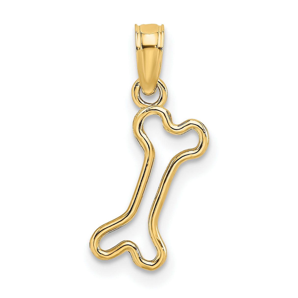 14k Yellow Gold Dog Bone Pendant Charm, Open Outline Minimalist Design for Women or Unisex Wear