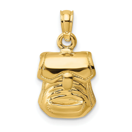 3-D Polished Back Pack Moveable Lid Charm Pendant in Real 14k Yellow Gold