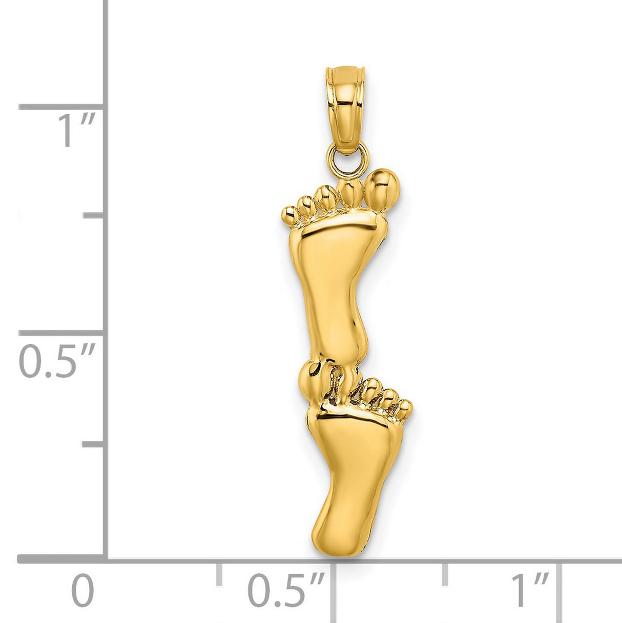 Polished Double Vertical Feet Charm Pendant in Real 14k Yellow Gold