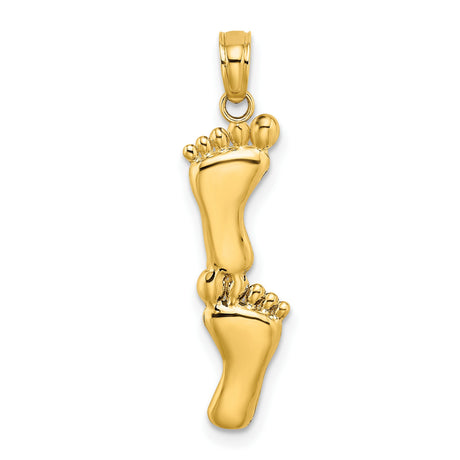 Polished Double Vertical Feet Charm Pendant in Real 14k Yellow Gold