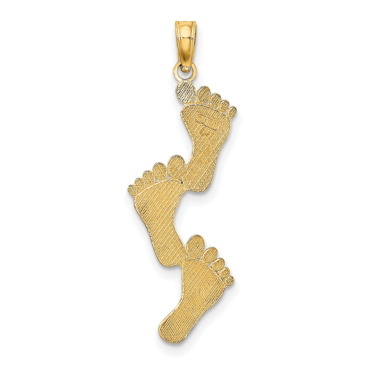 Polished Triple Vertical Feet Charm Pendant in Real 14k Yellow Gold