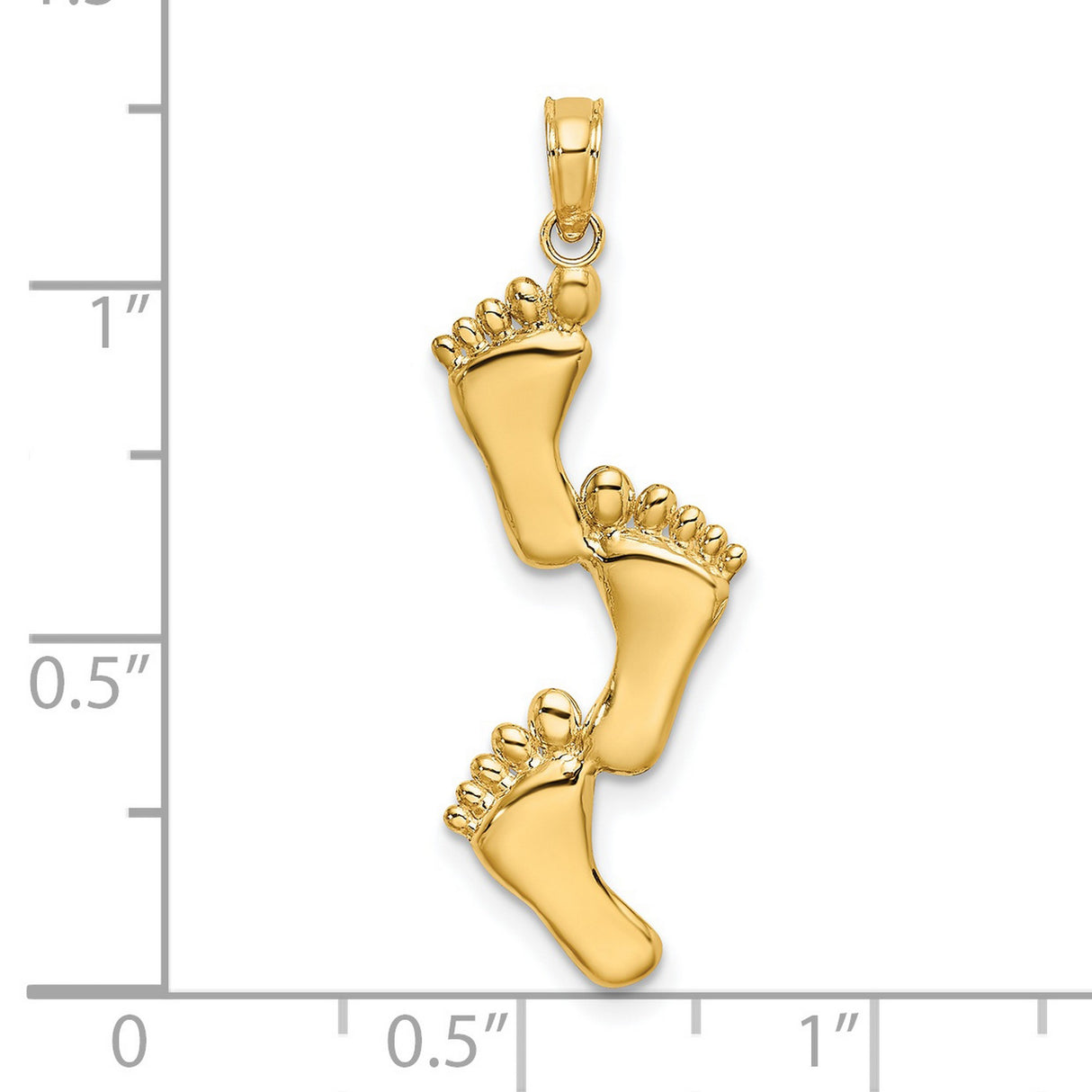 Polished Triple Vertical Feet Charm Pendant in Real 14k Yellow Gold