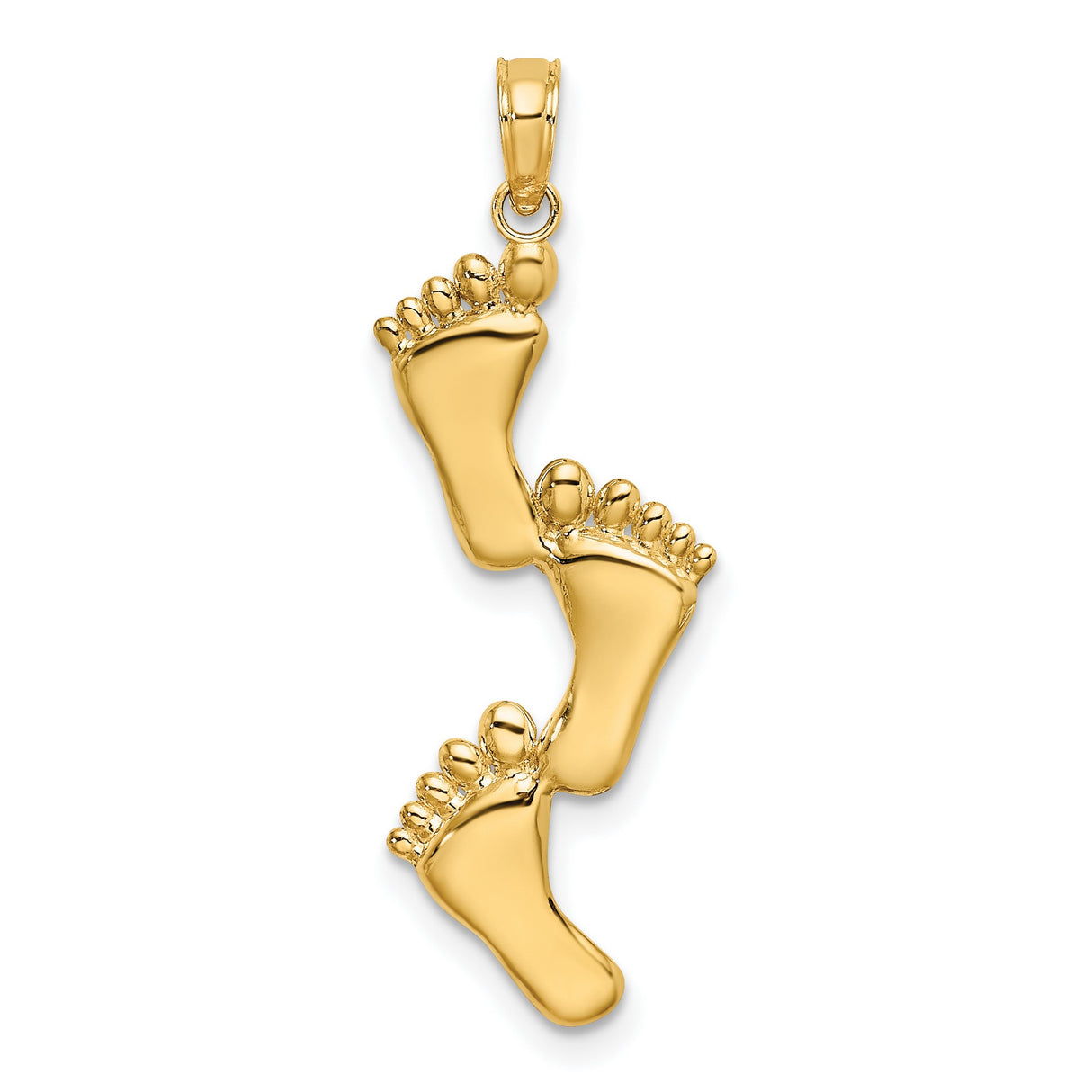 Polished Triple Vertical Feet Charm Pendant in Real 14k Yellow Gold