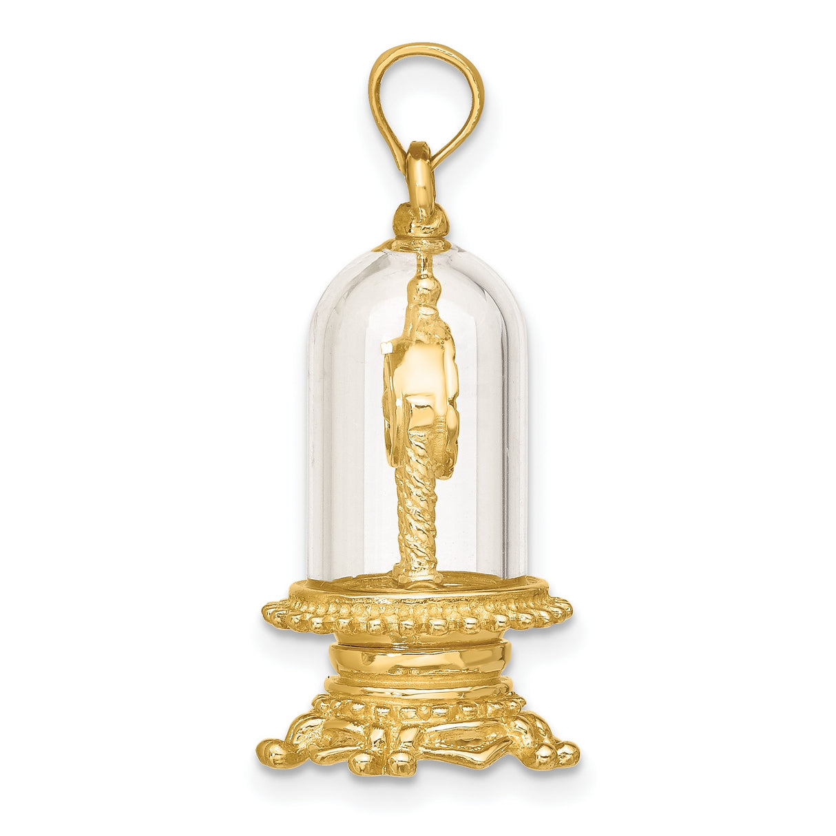14k Yellow Gold Pendant Anniversary Clock Charm with Clear Glass Dome Vintage Style