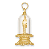14k Yellow Gold Pendant Anniversary Clock Charm with Clear Glass Dome Vintage Style