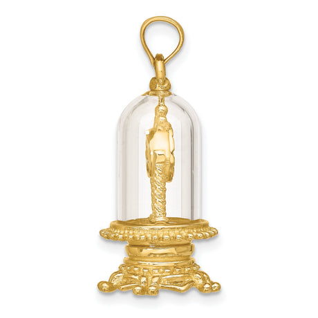 14k Yellow Gold Pendant Anniversary Clock Charm with Clear Glass Dome Vintage Style