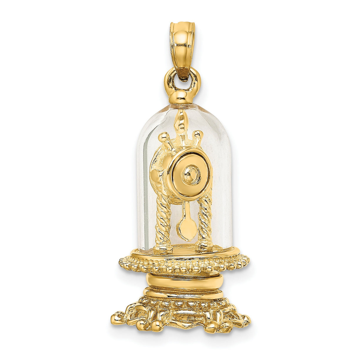 14k Yellow Gold Pendant Anniversary Clock Charm with Clear Glass Dome Vintage Style