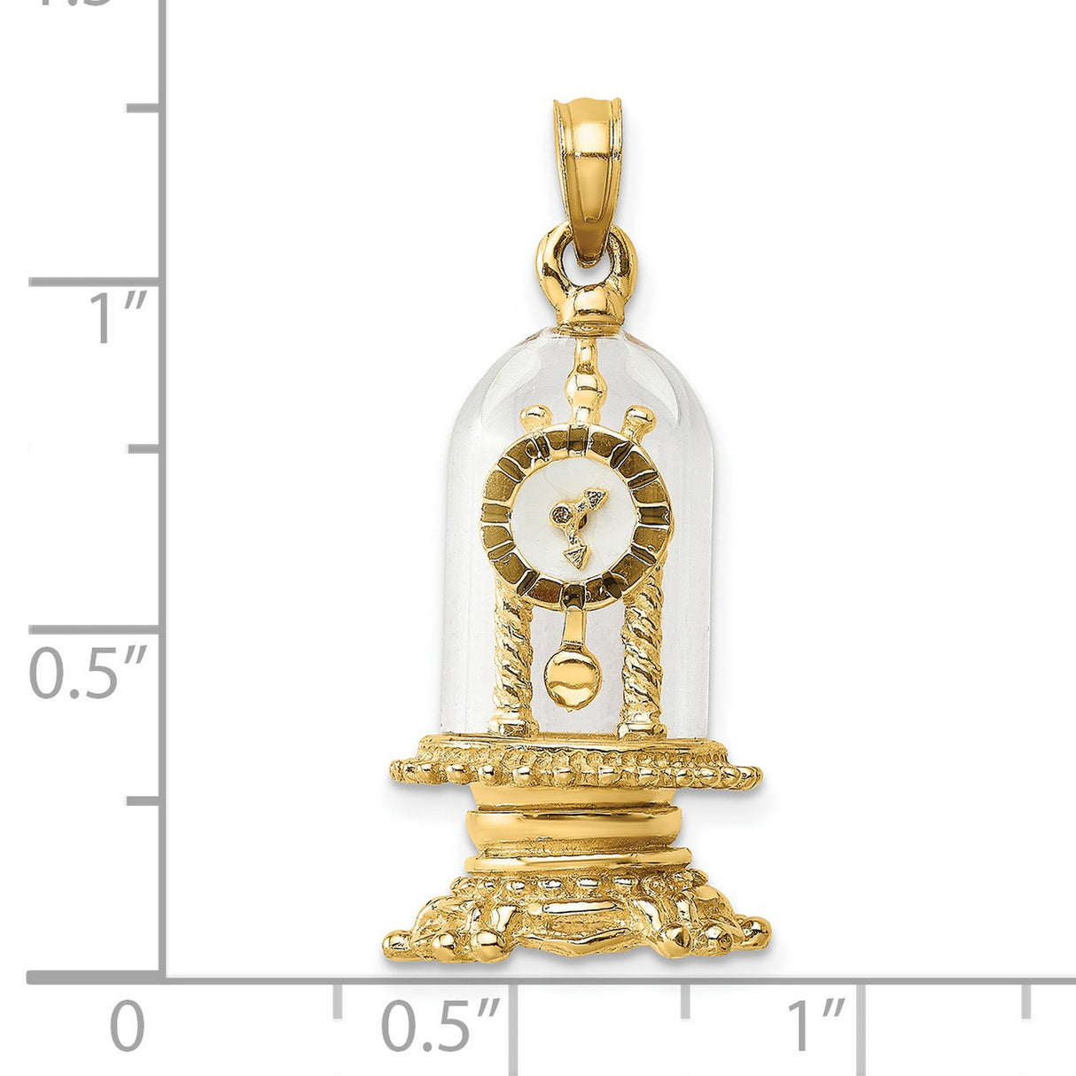 14k Yellow Gold Pendant Anniversary Clock Charm with Clear Glass Dome Vintage Style