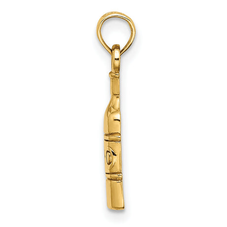 14k Yellow Gold Wine Bottle Pendant Charm with VINO Engraving, Unisex Celebration Theme