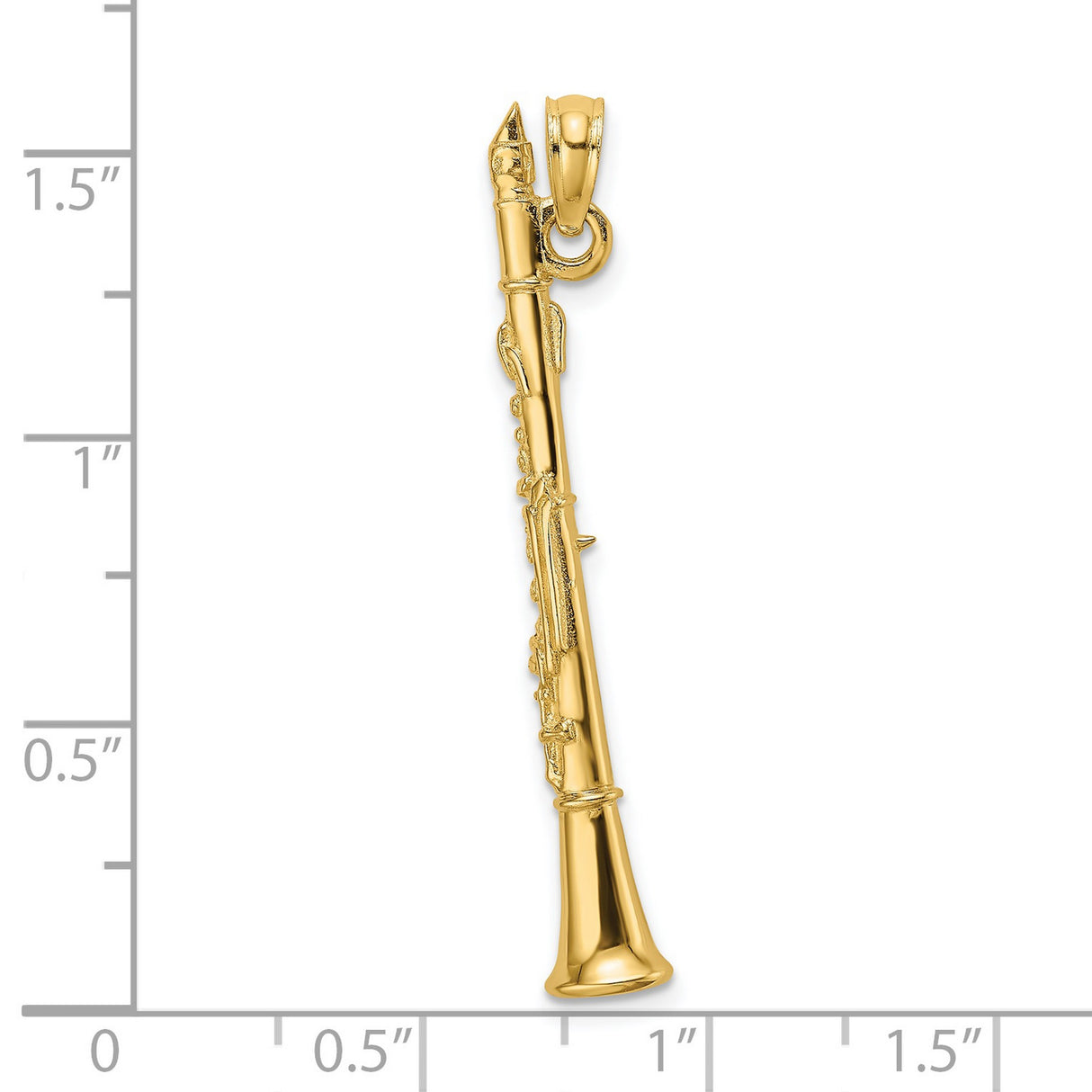 14k Yellow Gold Clarinet Pendant with Artistic Detailing, Musical Instrument Charm for Musicians