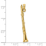 14k Yellow Gold Clarinet Pendant with Artistic Detailing, Musical Instrument Charm for Musicians
